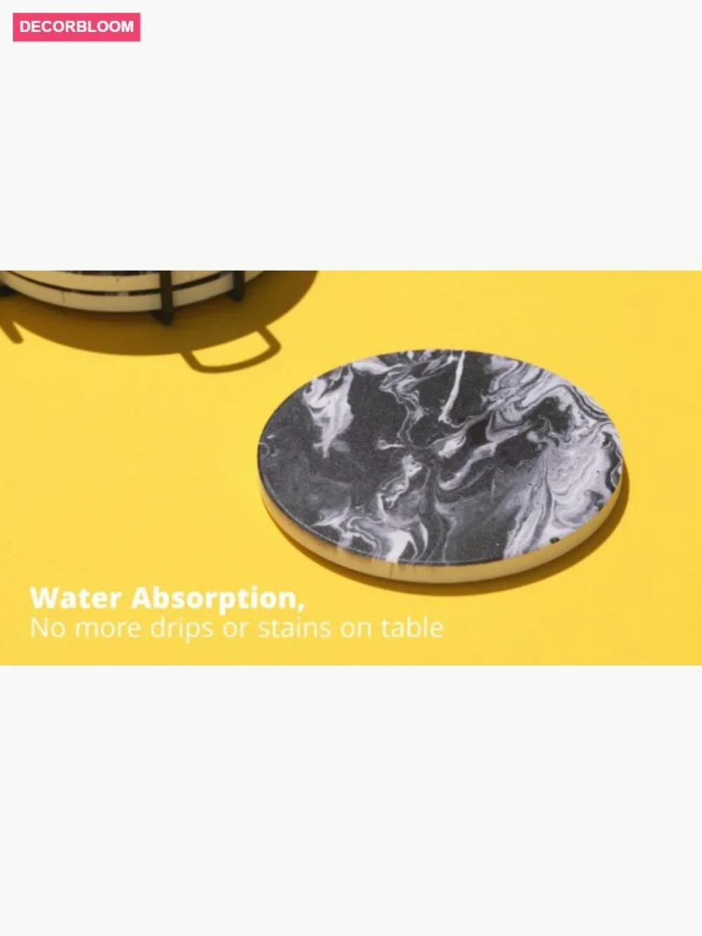 Set of 6 Absorbent Stone Coasters with Holder, Ceramic Drink Coasters for Table
